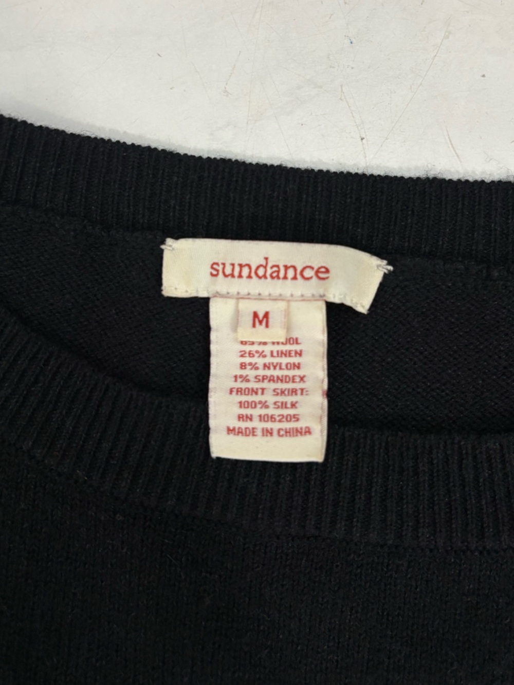 Sundance Size Medium Black Wool Silk Knit Satin Midi Dress Neutral Fall Academia - Picture 4 of 6
